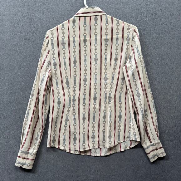 Tory Burch Logo Chain Silk 1/2 Button Down Long Sleeve Top Womens 4 Old Money - Picture 3 of 14